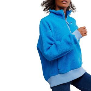 Free People Hit the Slopes Fleece Jacket — Light Cobalt Blue — Quarter Zip — NWT